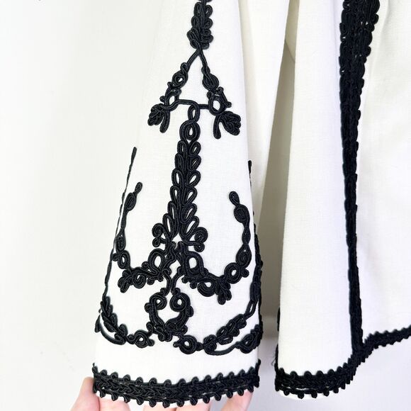 Kobi Halperin Blazer Women M White Linen Cotton Black Trim Open Front Regency - Picture 3 of 9